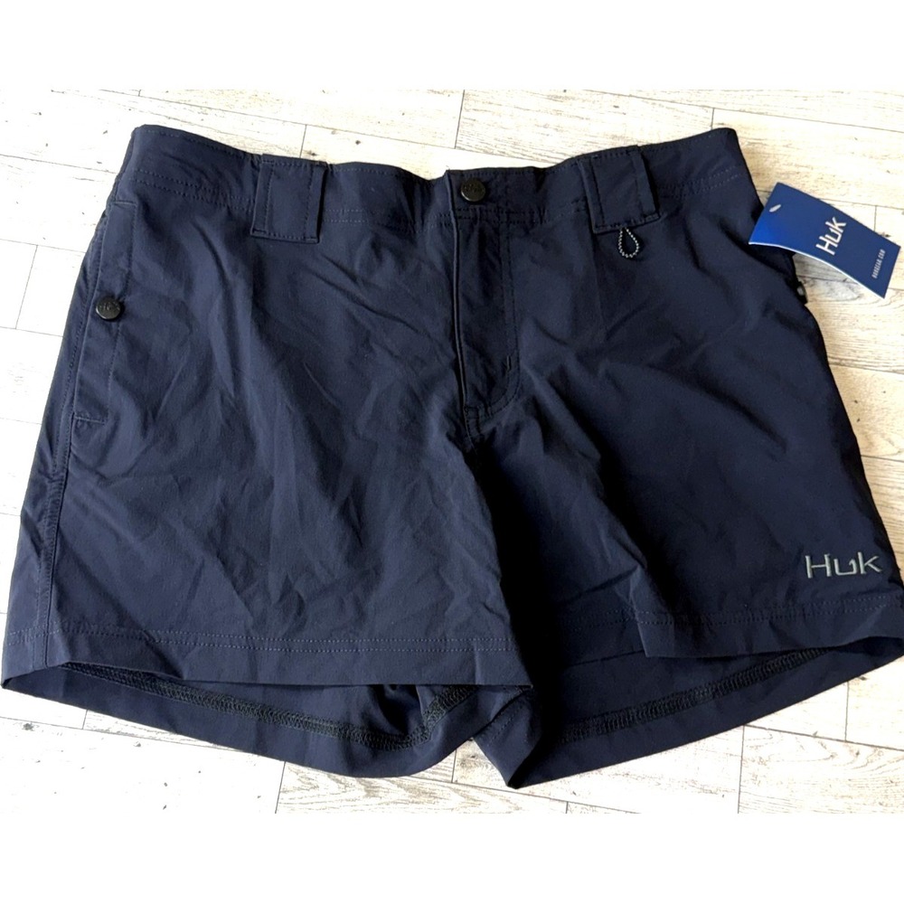 NWT Huk women's Lets Go Fish Black fishing shorts size LARGE NEW